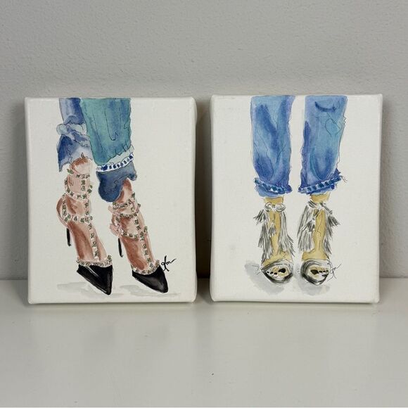 2 8x10 Watercolor Artwork Heel Shoes Gayle Miller - Picture 1 of 8